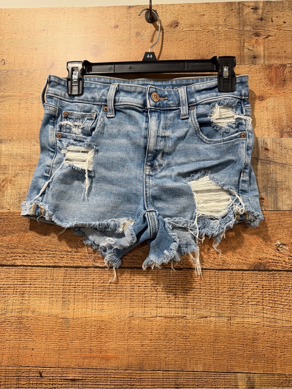 American Eagle Blue Distressed Denim High Rise Shortie Shorts Size 4